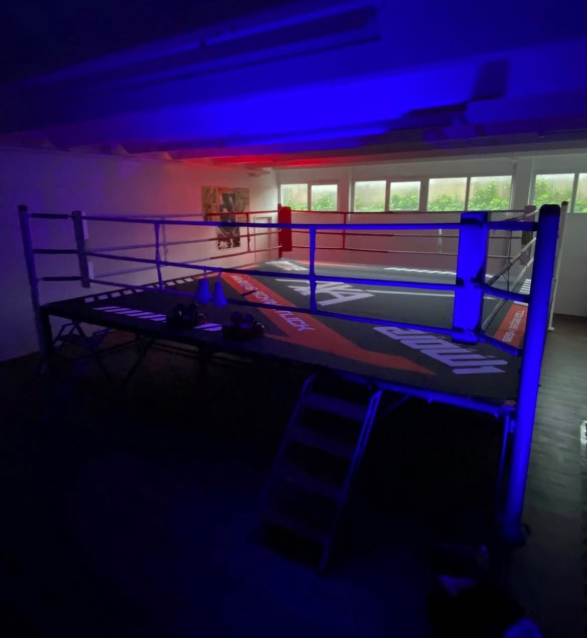 Boxring in blauem Licht